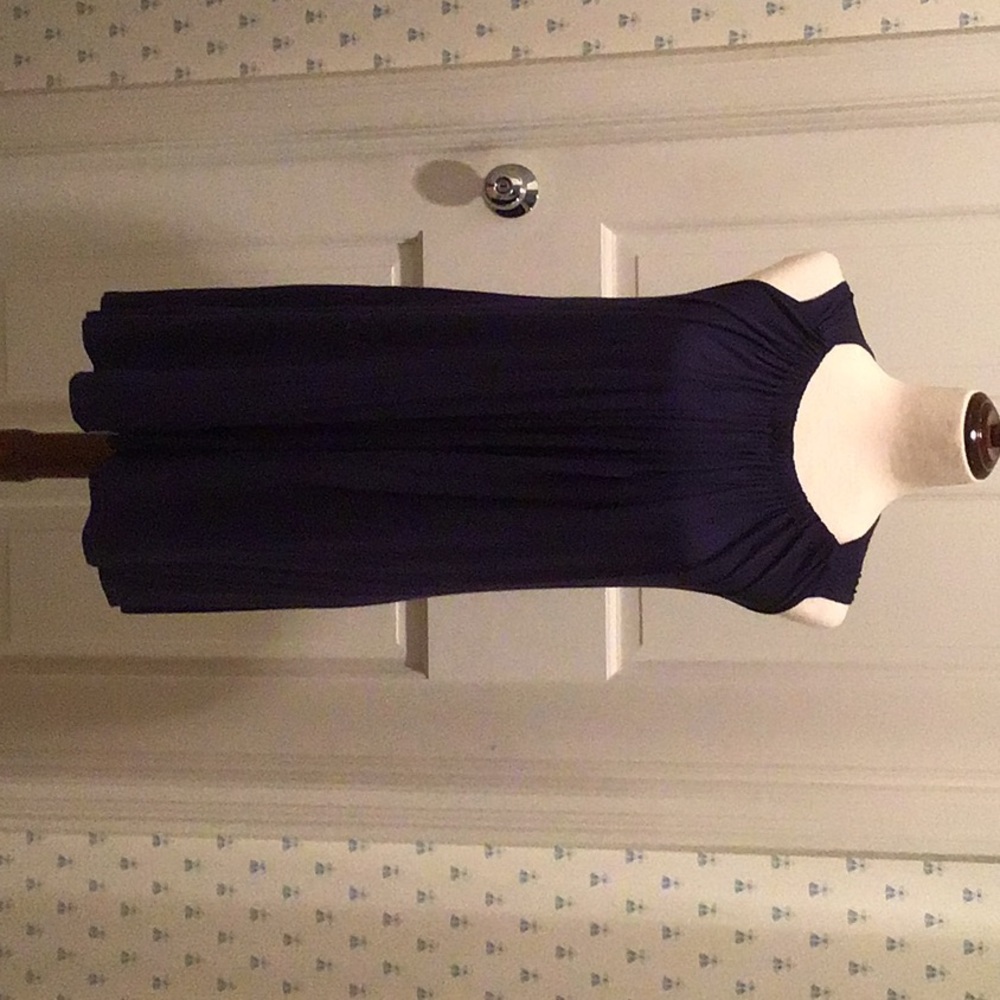 NAVY BLUE LIGHTWEIGHT VISCOSE AND ELASTANE SLEEVELESS SHORT DRESS OR LONG TUNIC